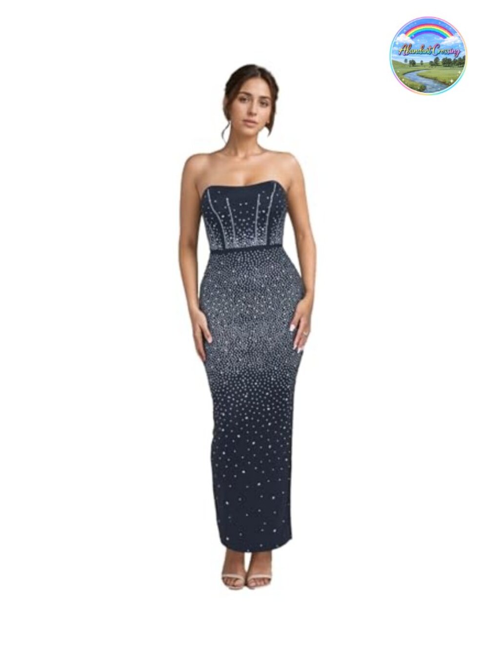 Rhinestone Mesh Party Club Evening Gown Strapless Mermaid Dress